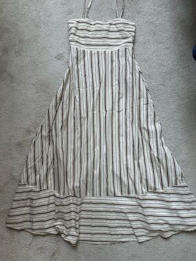 Japna White Maxi Skirt with Black Pinstripes